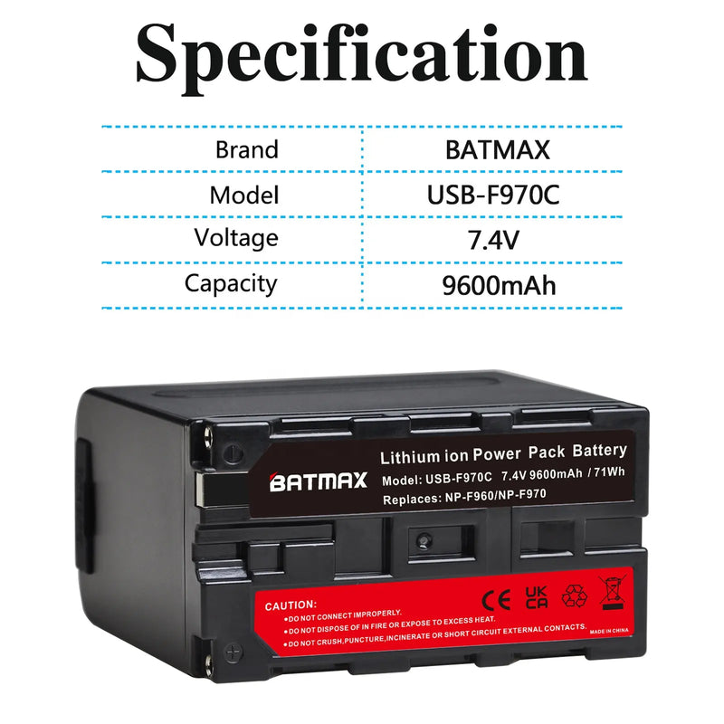 Batmax NP-F970 L-Series Info-Lithium Battery Type-C