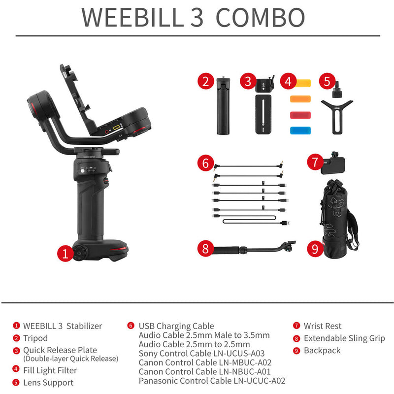Zhiyun-Tech WEEBILL-3 Handheld Gimbal Stabilizer Combo with Extendable Grip Set and Backpack