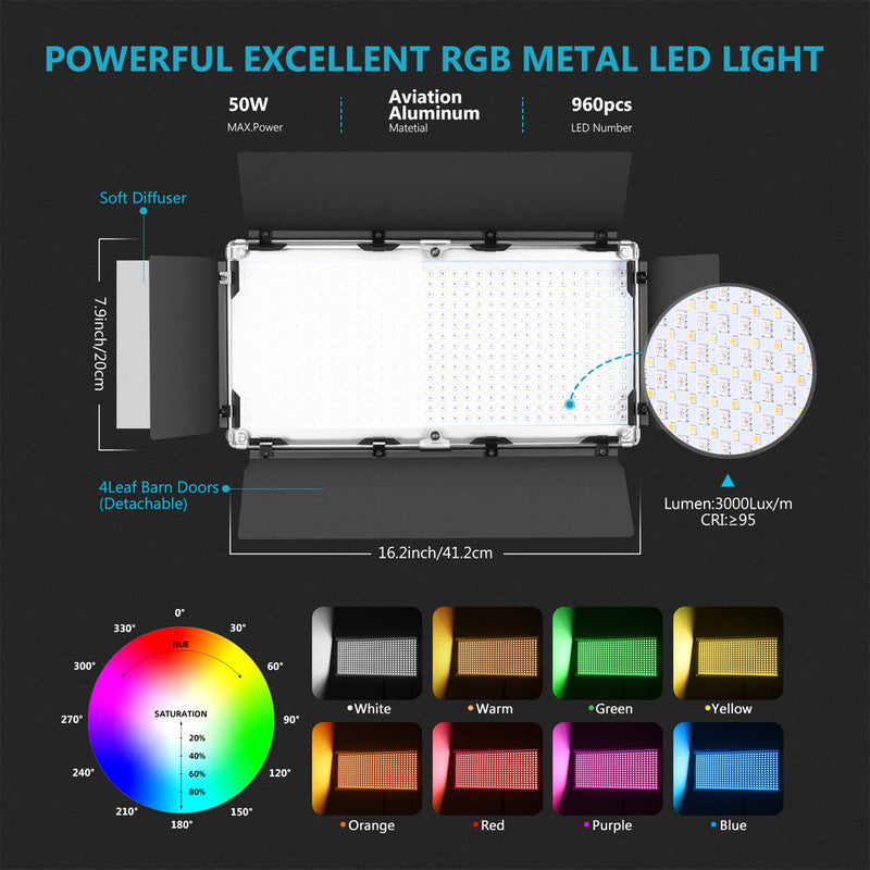 Neewer 960 RGB LED Video Light with Barndoors