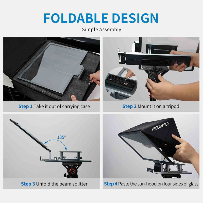 FeelWorld TP16 Folding Teleprompter with Remote Control for Tablets