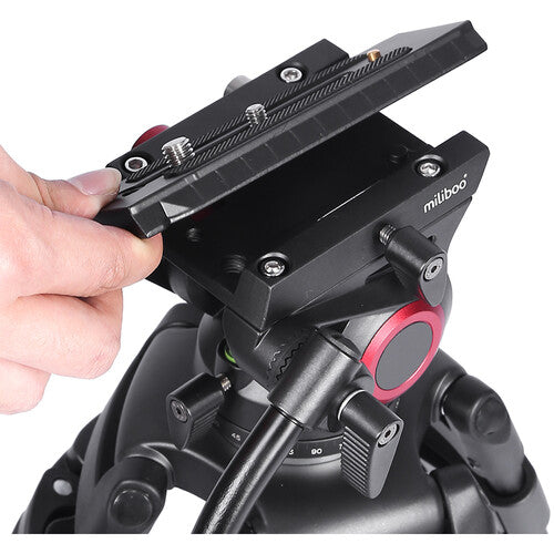 Miliboo MTT602A II Aluminum Tripod with MYT802 II Fluid Head and Mid-Level Spreader (Red Buckle)