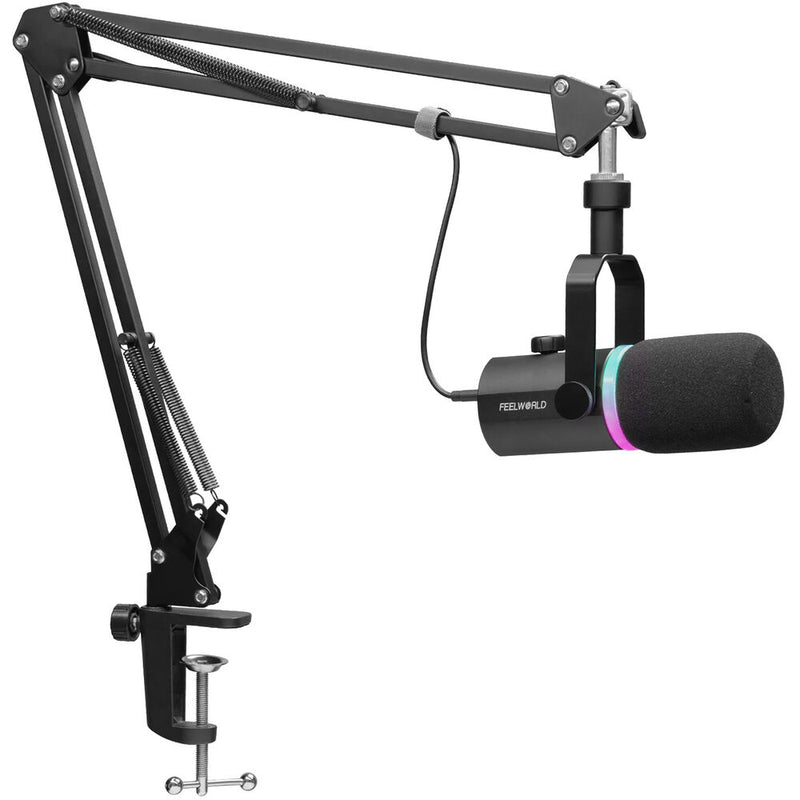 FeelWorld PM1-AS Dynamic Cardioid XLR/USB Microphone with Boom Arm Stand