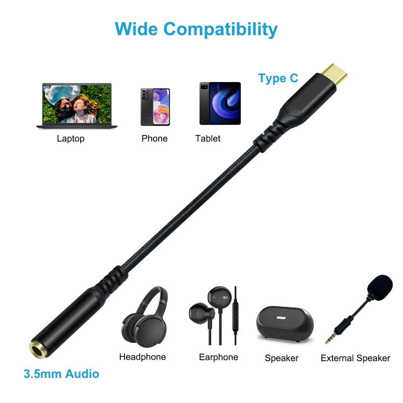 DTECH USB C to 3.5mm Audio Adapter Cable