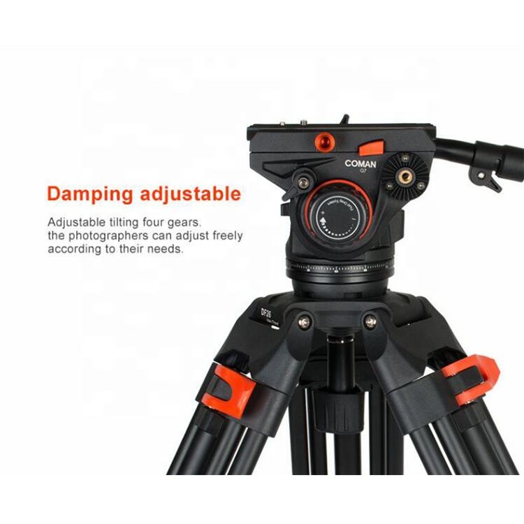 Coman DF26 12kg Professional Aluminum Tripod With Ground-Level Spreader and Fluid Head