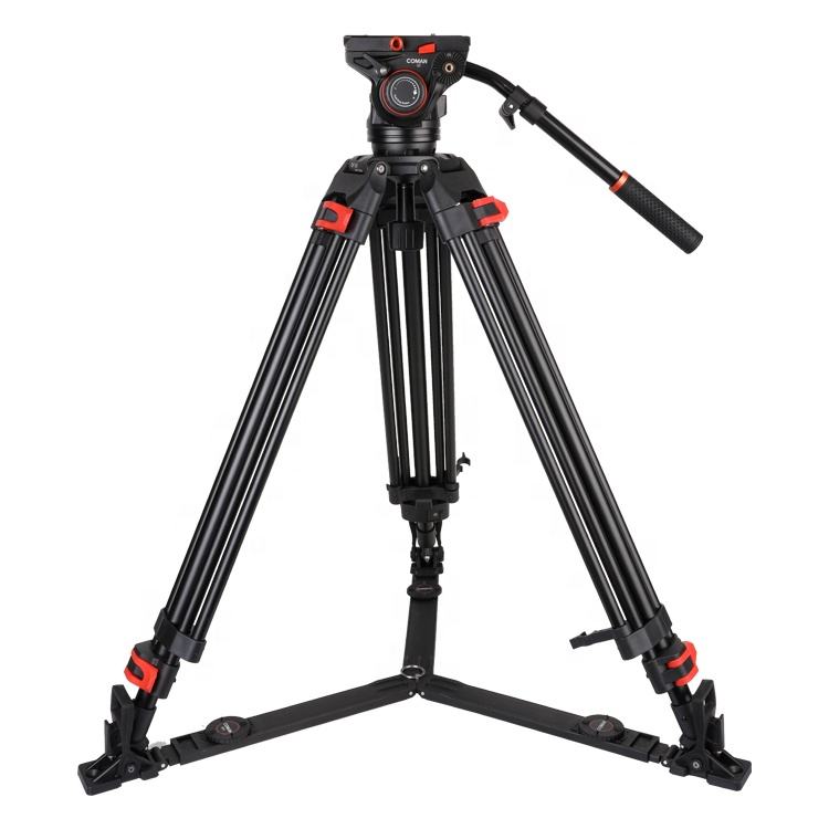 Coman DF26 12kg Professional Aluminum Tripod With Ground-Level Spreader and Fluid Head