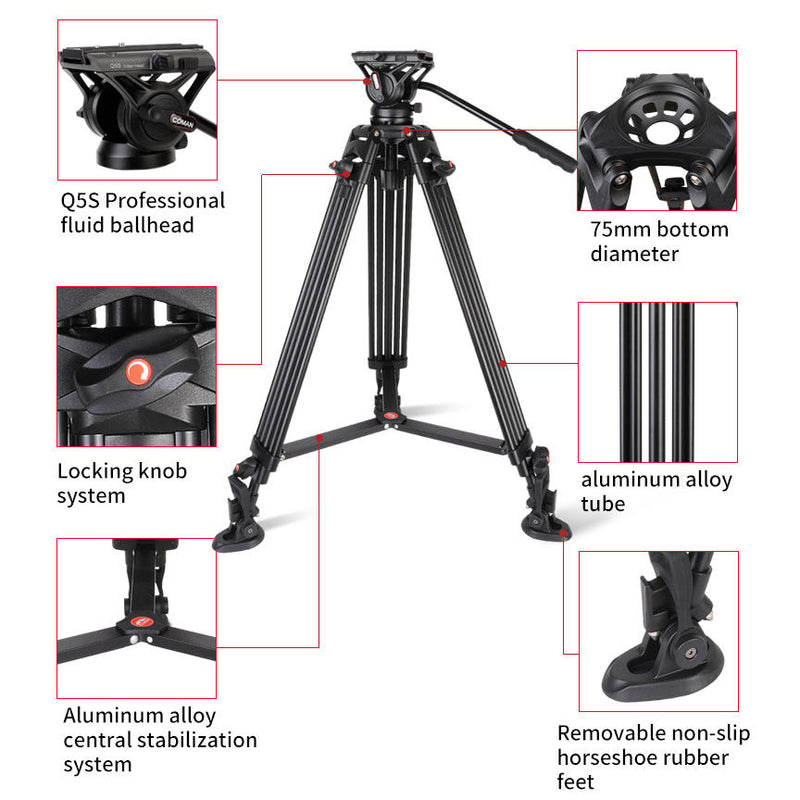 Coman DX16S 10kg Professional Aluminum Tripod With Mid-Level Spreader and Fluid Head